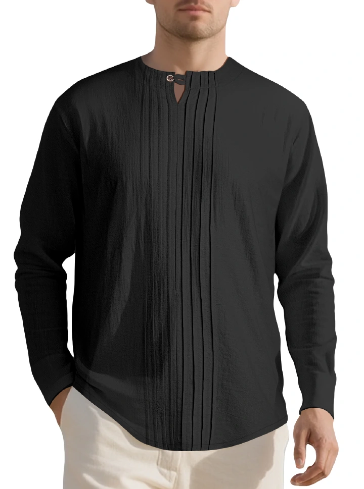 Clothes > Men's Clothing > Tops > Shirts Men's Crew Neck Long Sleeve Button Down Shirt S-3XL