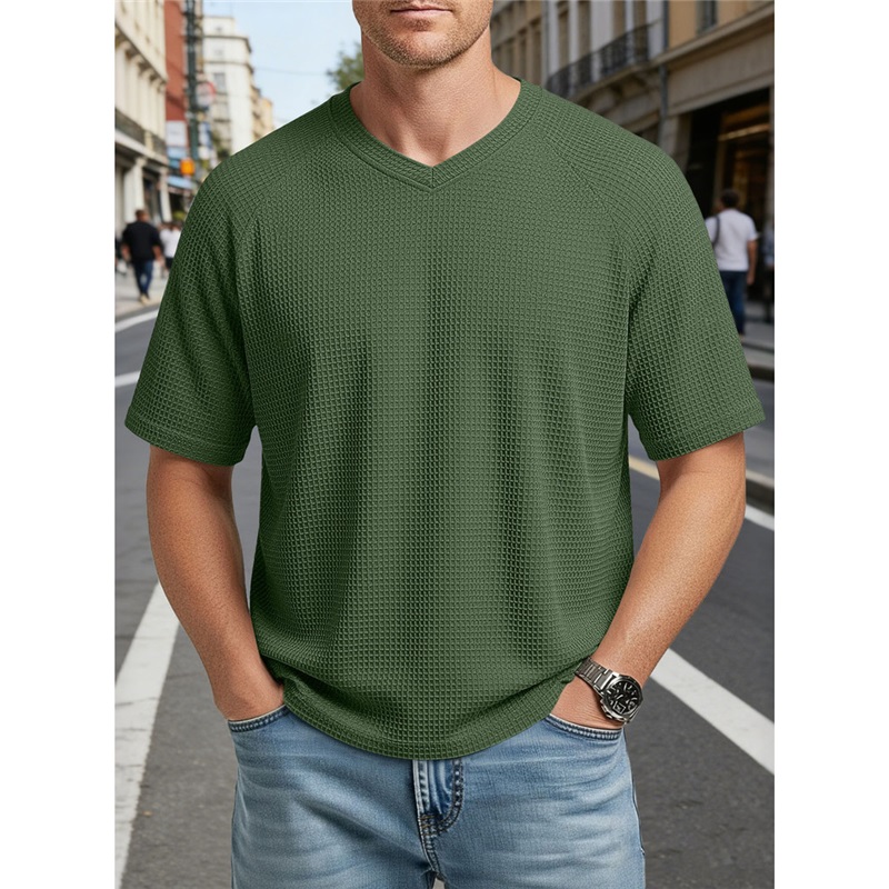 Clothes > Men's Clothing > Tops > T-Shirts  Men's Fashionable V-Neck Short-Sleeve Knitted T-Shirt S-3XL