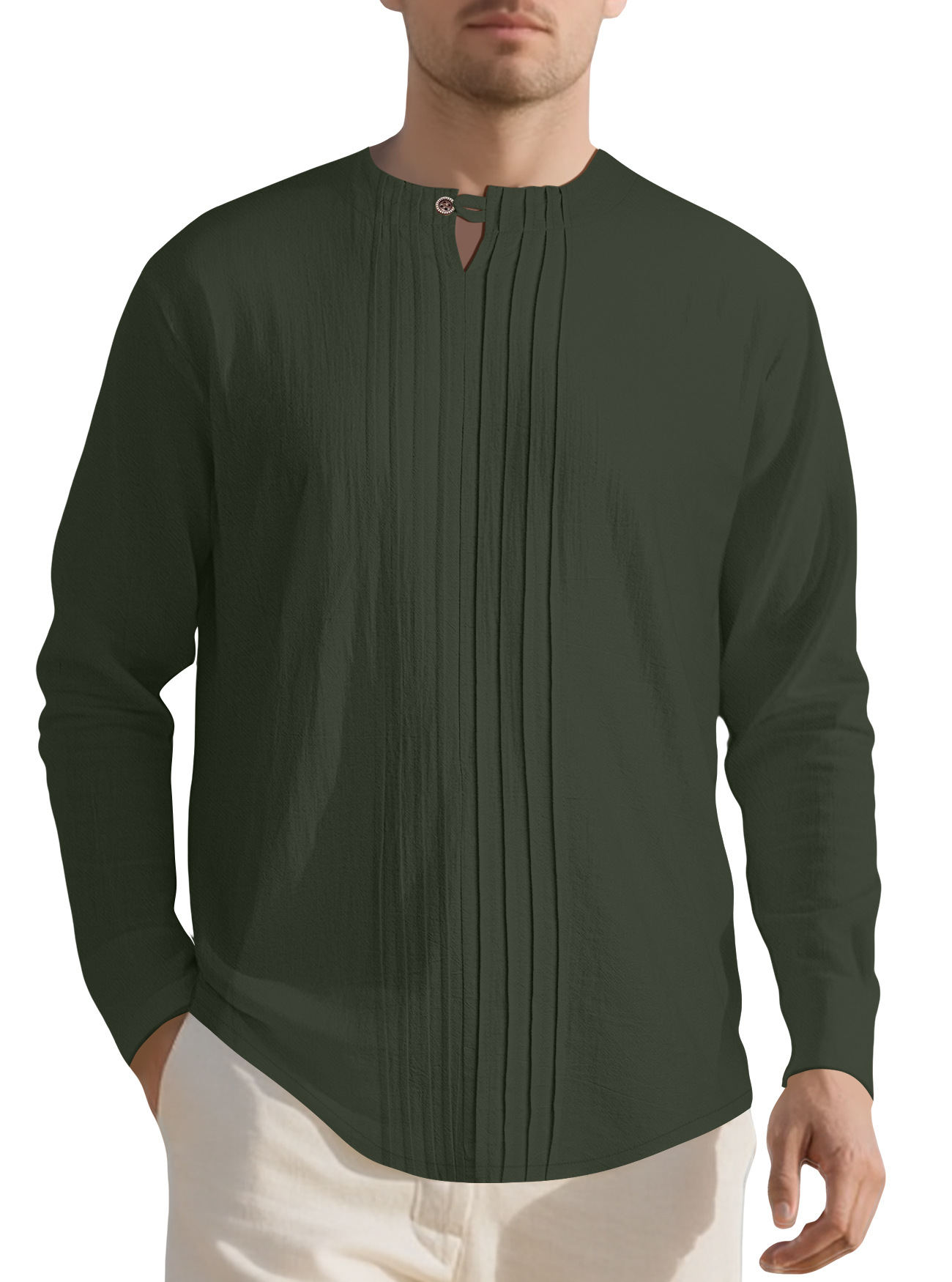 Clothes > Men's Clothing > Tops > Shirts Men's Crew Neck Long Sleeve Button Down Shirt S-3XL