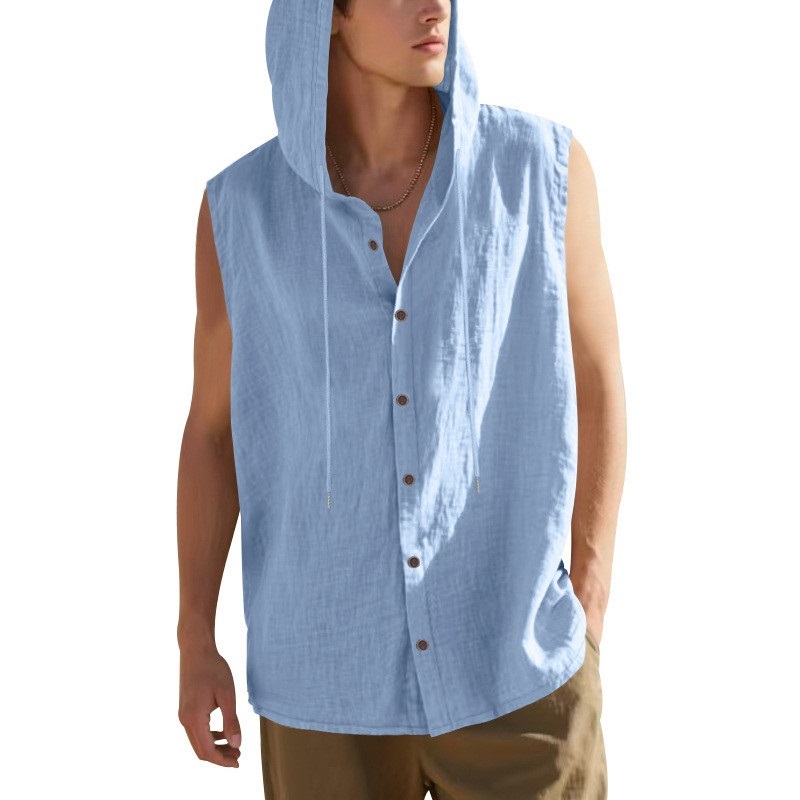 Clothes > Men's Clothing > Tops > Shirts  Summer Men's Linen Casual Sleeveless Vest S-3XL