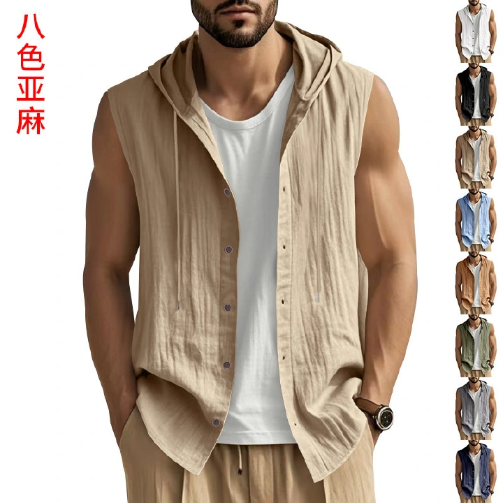Clothes > Men's Clothing > Tops > Shirts  Summer Men's Linen Casual Sleeveless Vest S-3XL