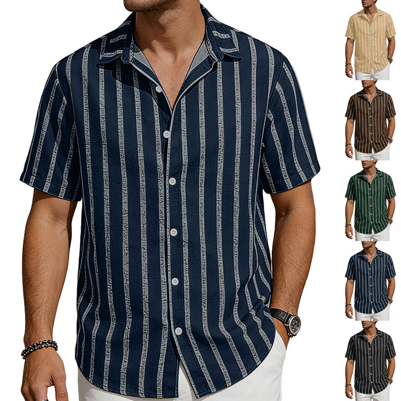 Clothes > Men's Clothing > Tops > T-Shirts Summer Striped Shirt Hawaiian Short Sleeve T-Shirt