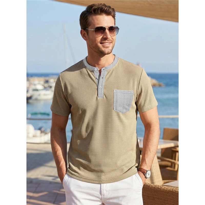 Clothes > Men's Clothing > Tops > T-Shirts Men's Short Sleeve Henley T-Shirt S-3XL