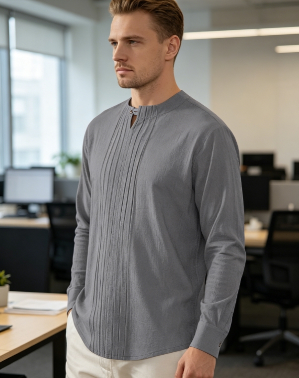Clothes > Men's Clothing > Tops > Shirts Men's Crew Neck Long Sleeve Button Down Shirt S-3XL