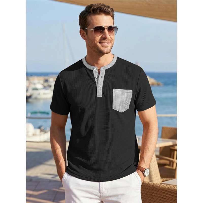 Clothes > Men's Clothing > Tops > T-Shirts Men's Short Sleeve Henley T-Shirt S-3XL