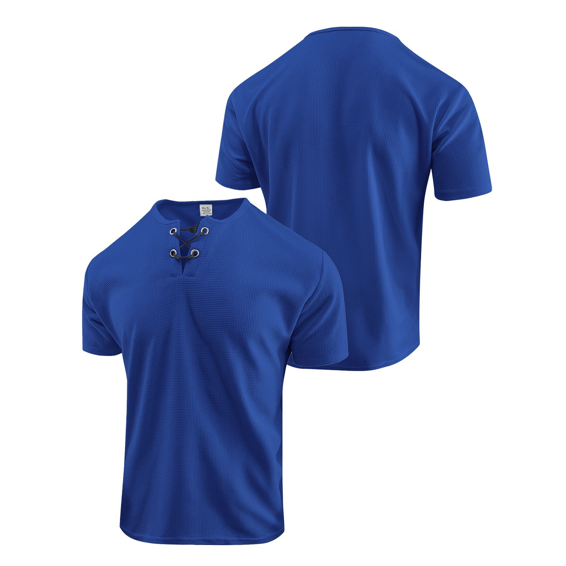Clothes > Men's Clothing > Tops > T-Shirts  Men's Loose Fit Lace-Up Short Sleeve T-Shirt S-XXL