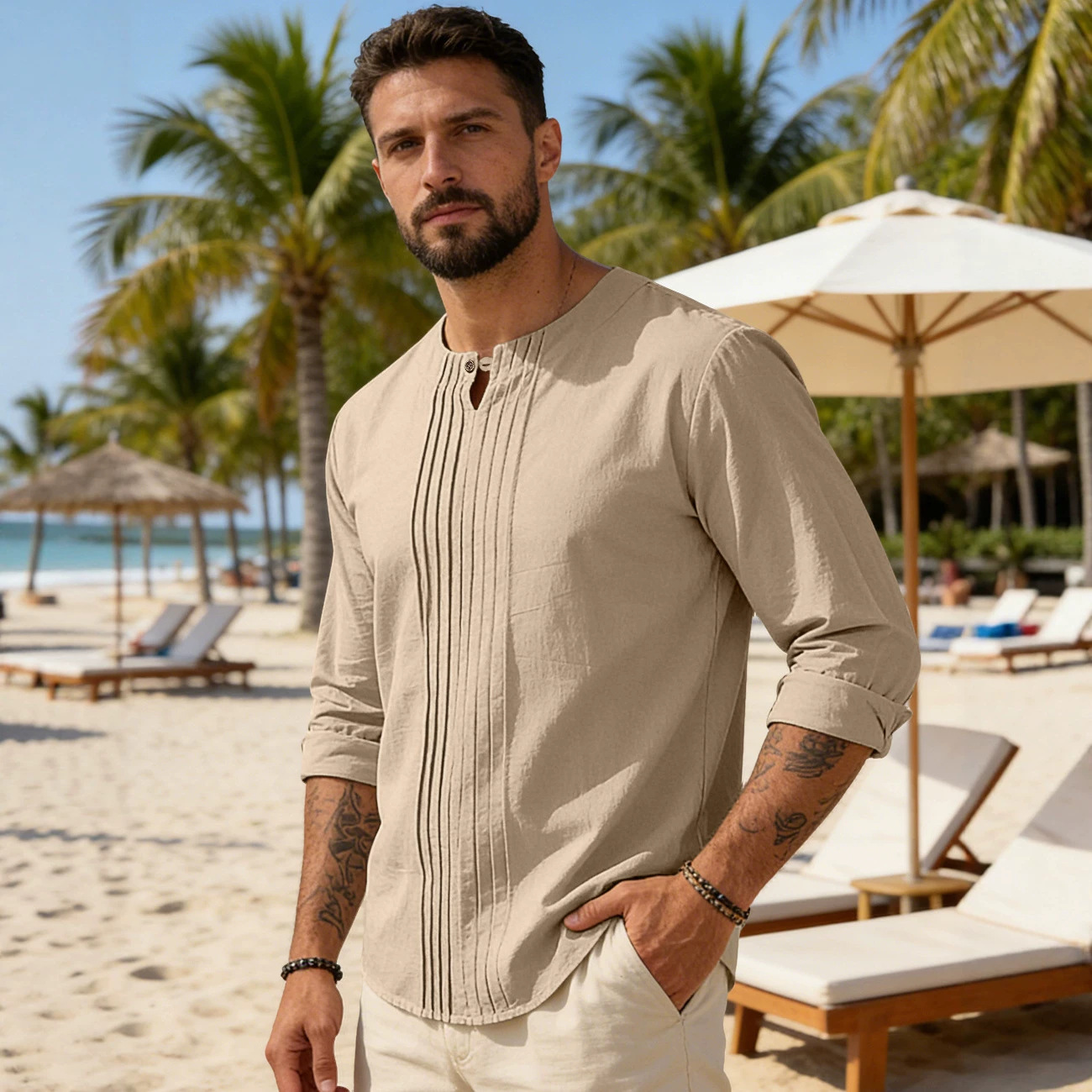 Clothes > Men's Clothing > Tops > Shirts  Men's Summer O-Neck Long Sleeve Loose Shirt