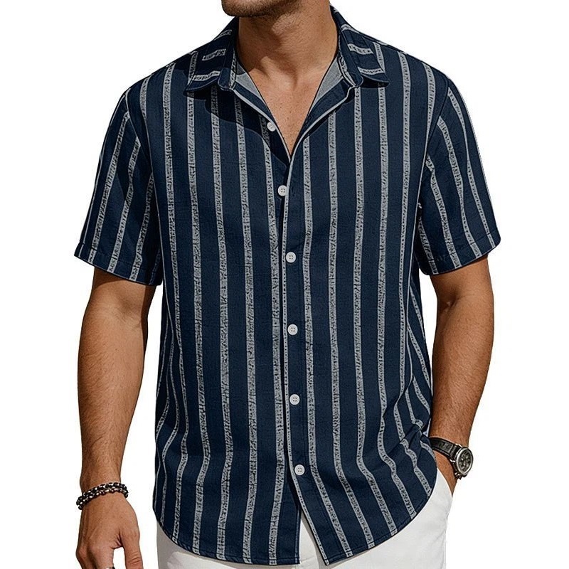 Clothes > Men's Clothing > Tops > T-Shirts Summer Striped Shirt Hawaiian Short Sleeve T-Shirt