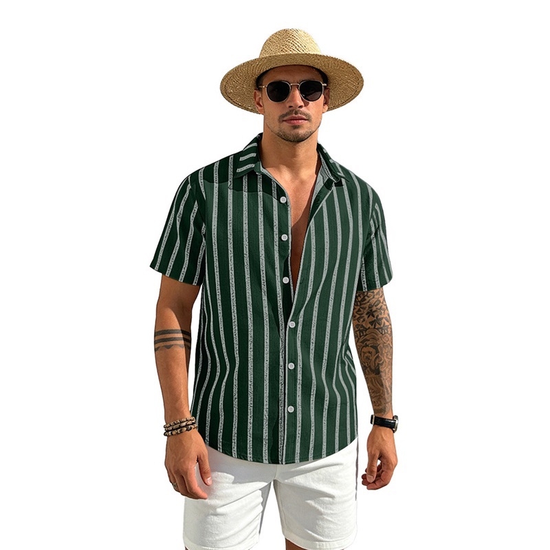 Clothes > Men's Clothing > Tops > T-Shirts Summer Striped Shirt Hawaiian Short Sleeve T-Shirt