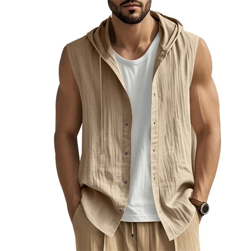 Clothes > Men's Clothing > Tops > Shirts  Summer Men's Linen Casual Sleeveless Vest S-3XL
