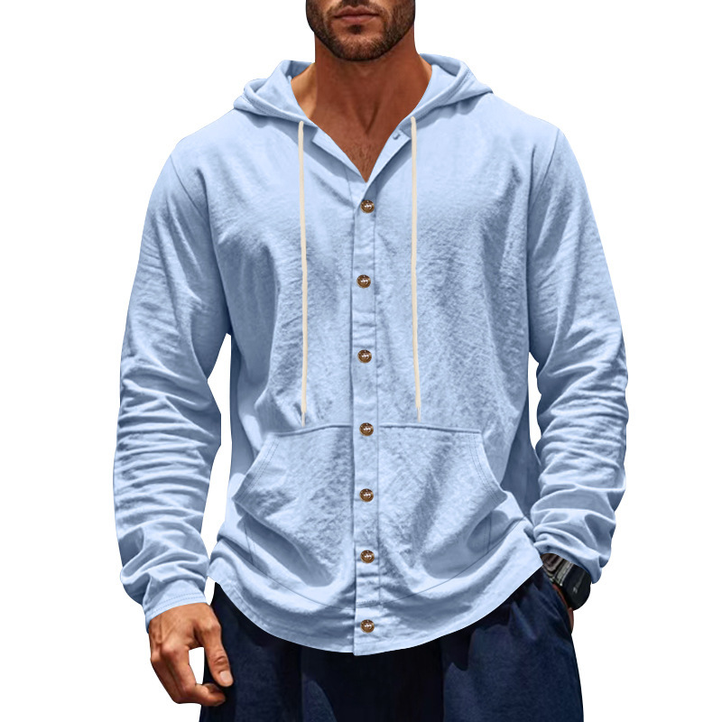 Clothes > Men's Clothing > Tops > Shirts  Men's Loose Long Sleeve Hooded Shirt S-3XL