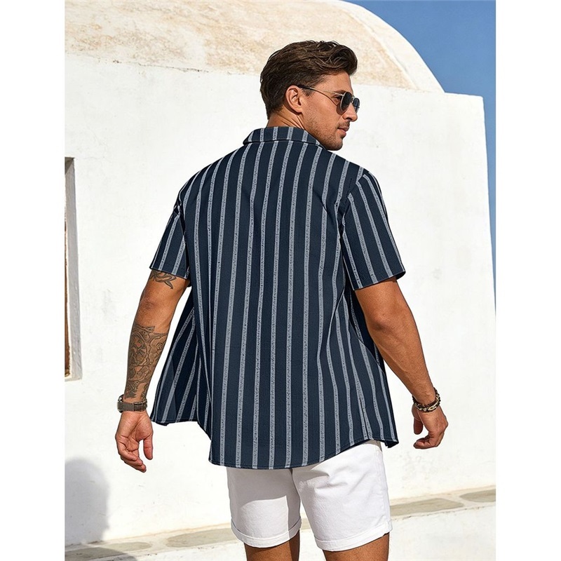 Clothes > Men's Clothing > Tops > T-Shirts Summer Striped Shirt Hawaiian Short Sleeve T-Shirt