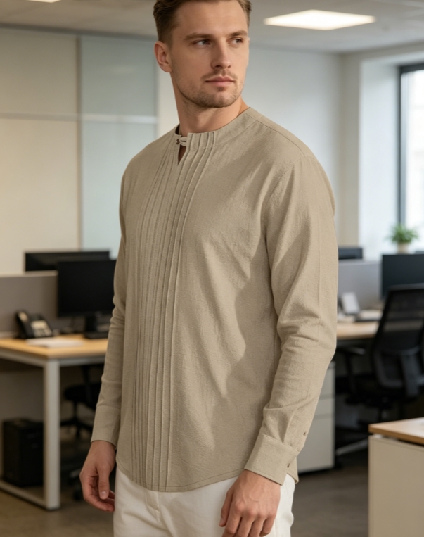 Clothes > Men's Clothing > Tops > Shirts Men's Crew Neck Long Sleeve Button Down Shirt S-3XL
