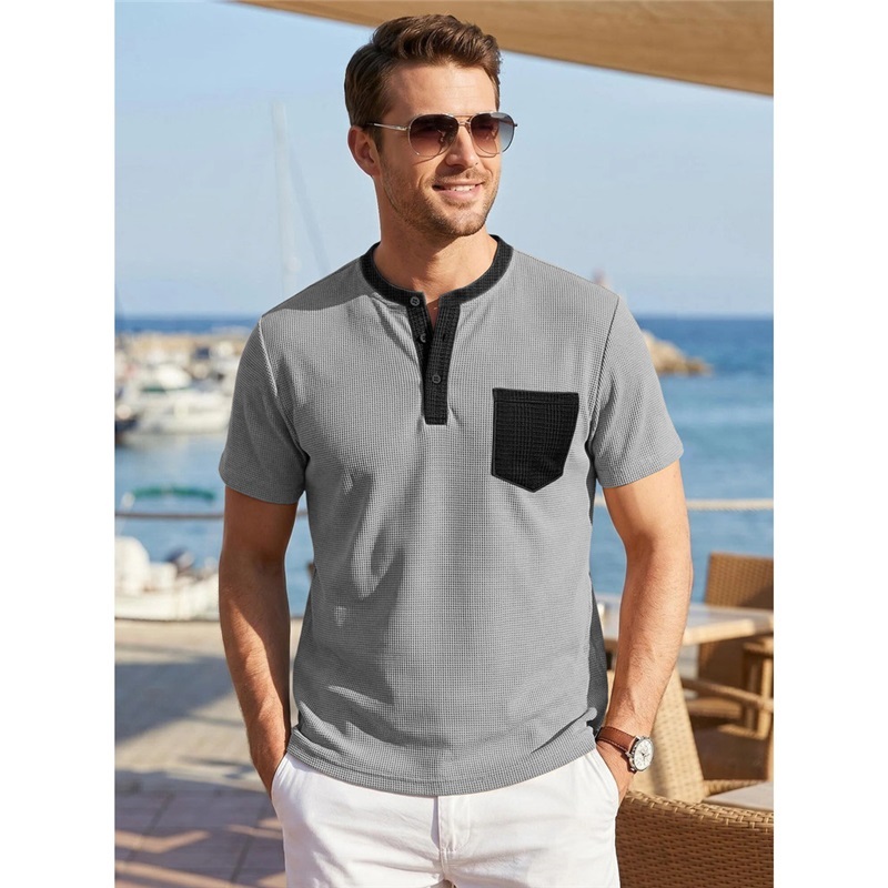 Clothes > Men's Clothing > Tops > T-Shirts Men's Short Sleeve Henley T-Shirt S-3XL