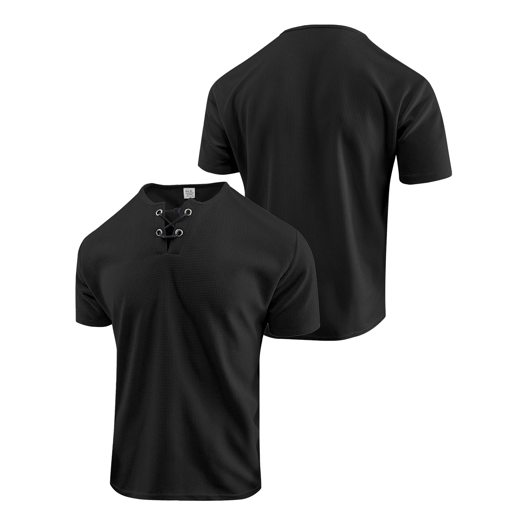 Clothes > Men's Clothing > Tops > T-Shirts  Men's Loose Fit Lace-Up Short Sleeve T-Shirt S-XXL