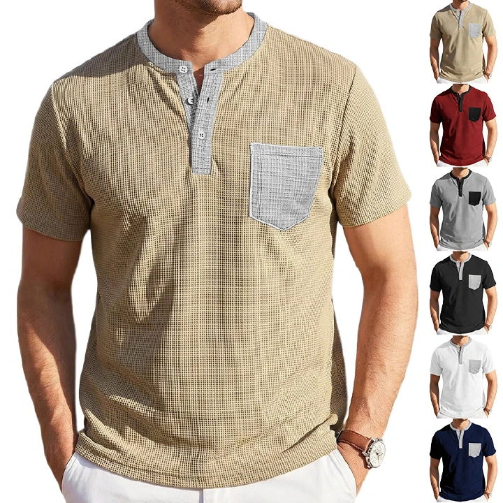 Clothes > Men's Clothing > Tops > T-Shirts Men's Short Sleeve Henley T-Shirt S-3XL