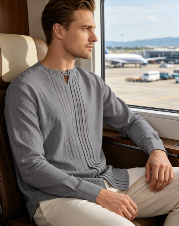 Clothes > Men's Clothing > Tops > Shirts Men's Crew Neck Long Sleeve Button Down Shirt S-3XL