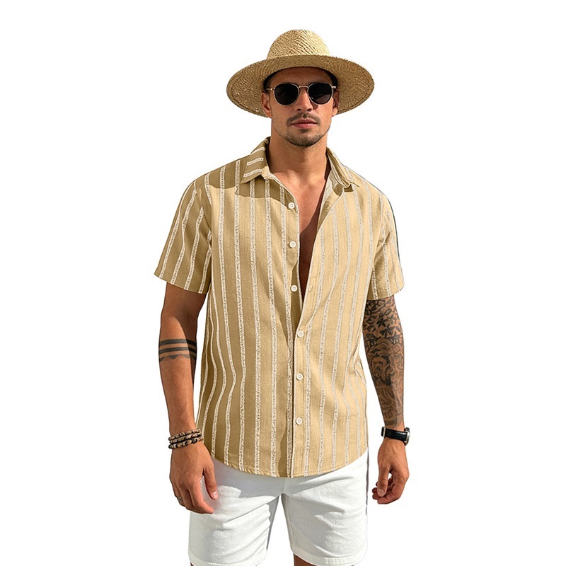Clothes > Men's Clothing > Tops > T-Shirts Summer Striped Shirt Hawaiian Short Sleeve T-Shirt