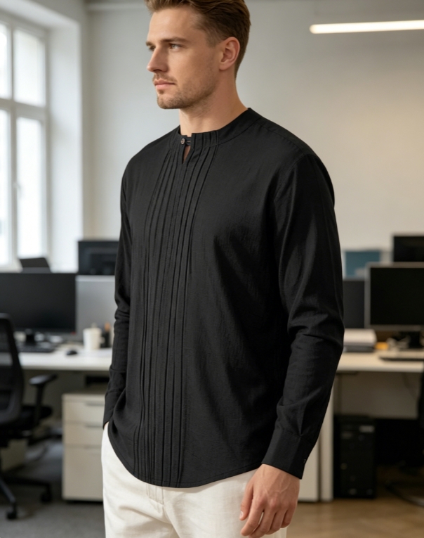 Clothes > Men's Clothing > Tops > Shirts Men's Crew Neck Long Sleeve Button Down Shirt S-3XL