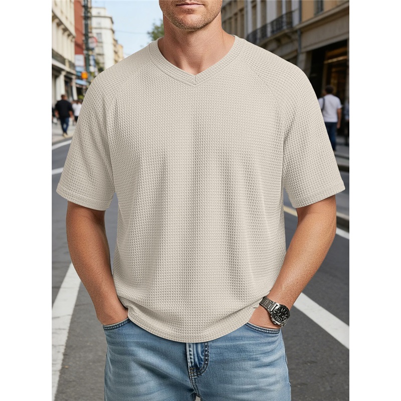 Clothes > Men's Clothing > Tops > T-Shirts  Men's Fashionable V-Neck Short-Sleeve Knitted T-Shirt S-3XL
