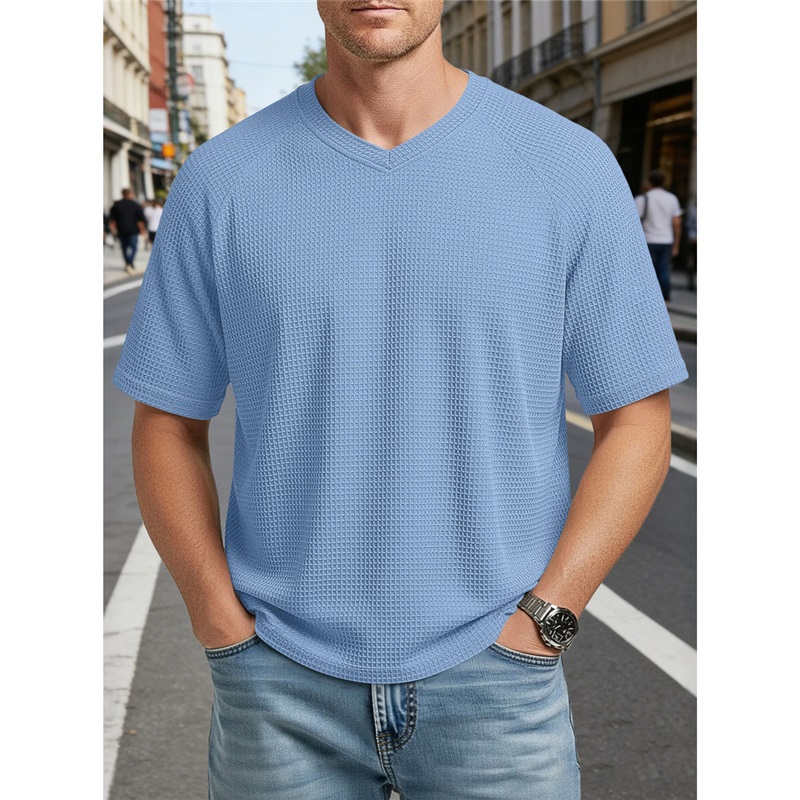 Clothes > Men's Clothing > Tops > T-Shirts  Men's Fashionable V-Neck Short-Sleeve Knitted T-Shirt S-3XL