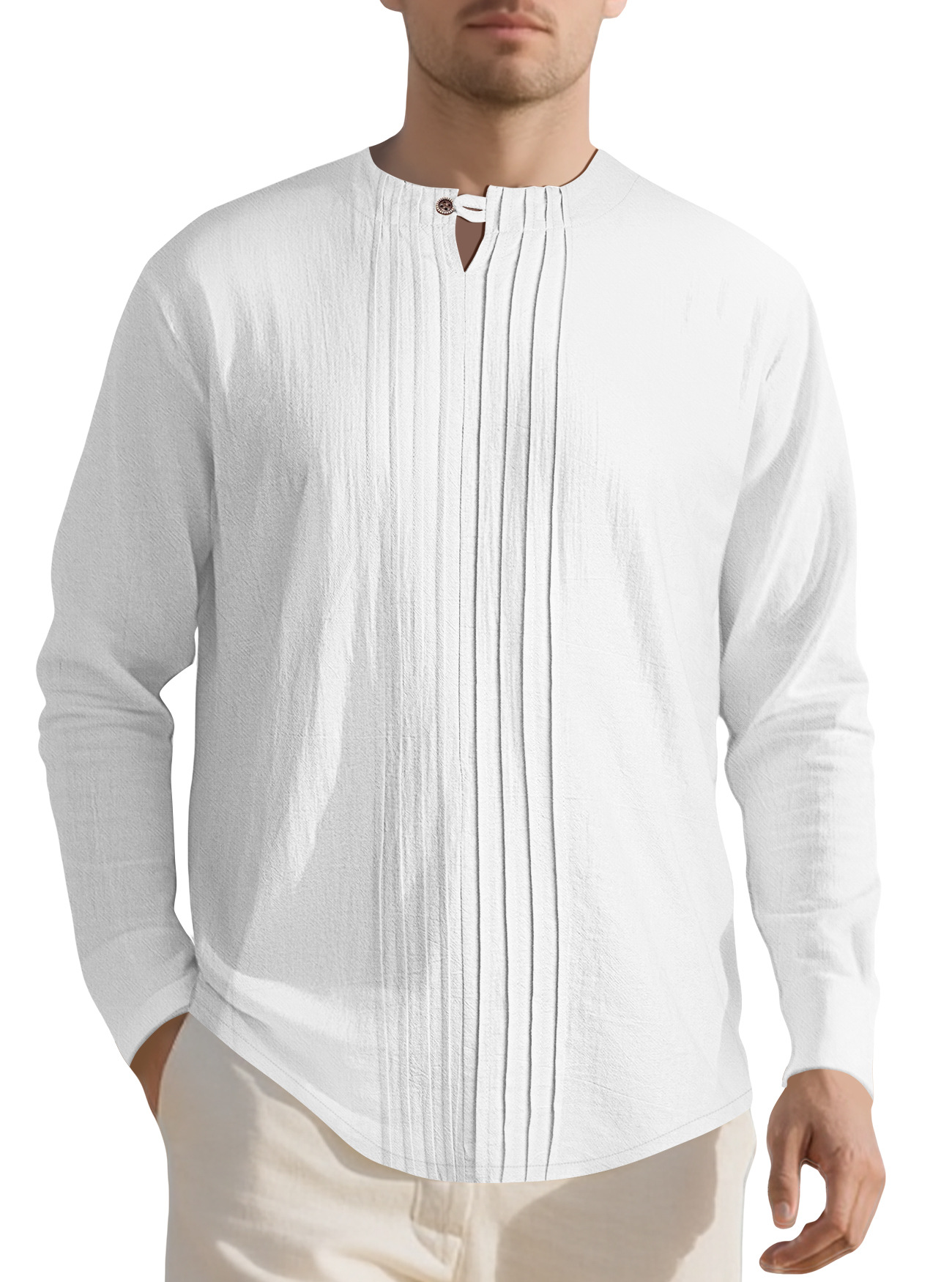 Clothes > Men's Clothing > Tops > Shirts Men's Crew Neck Long Sleeve Button Down Shirt S-3XL
