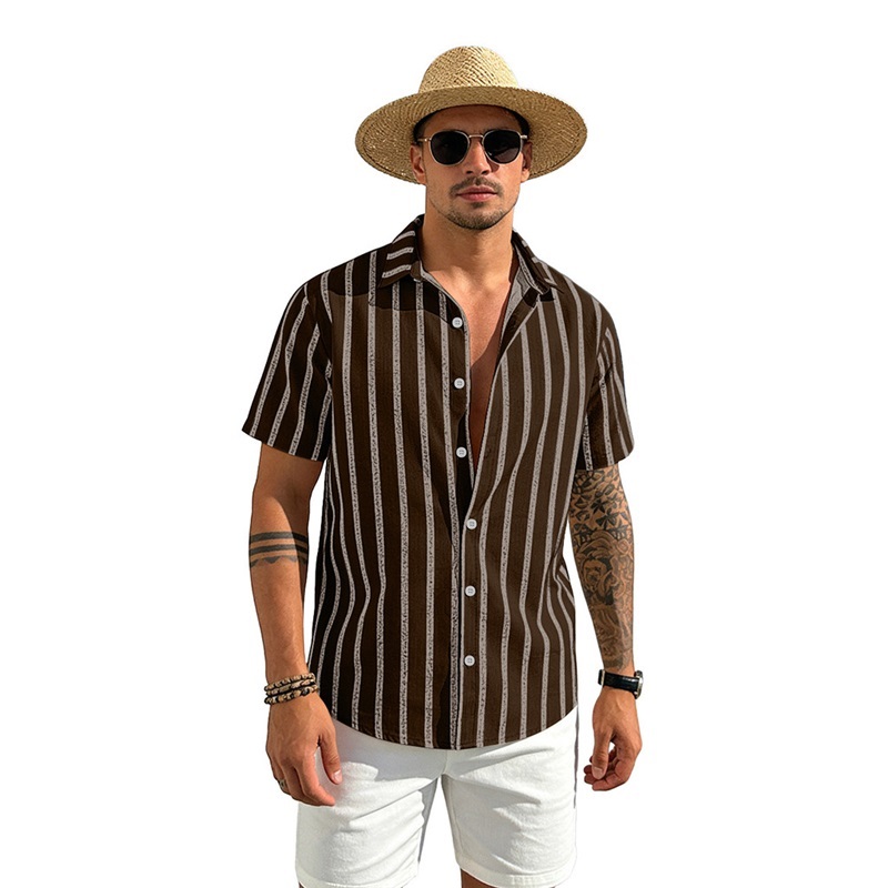 Clothes > Men's Clothing > Tops > T-Shirts Summer Striped Shirt Hawaiian Short Sleeve T-Shirt