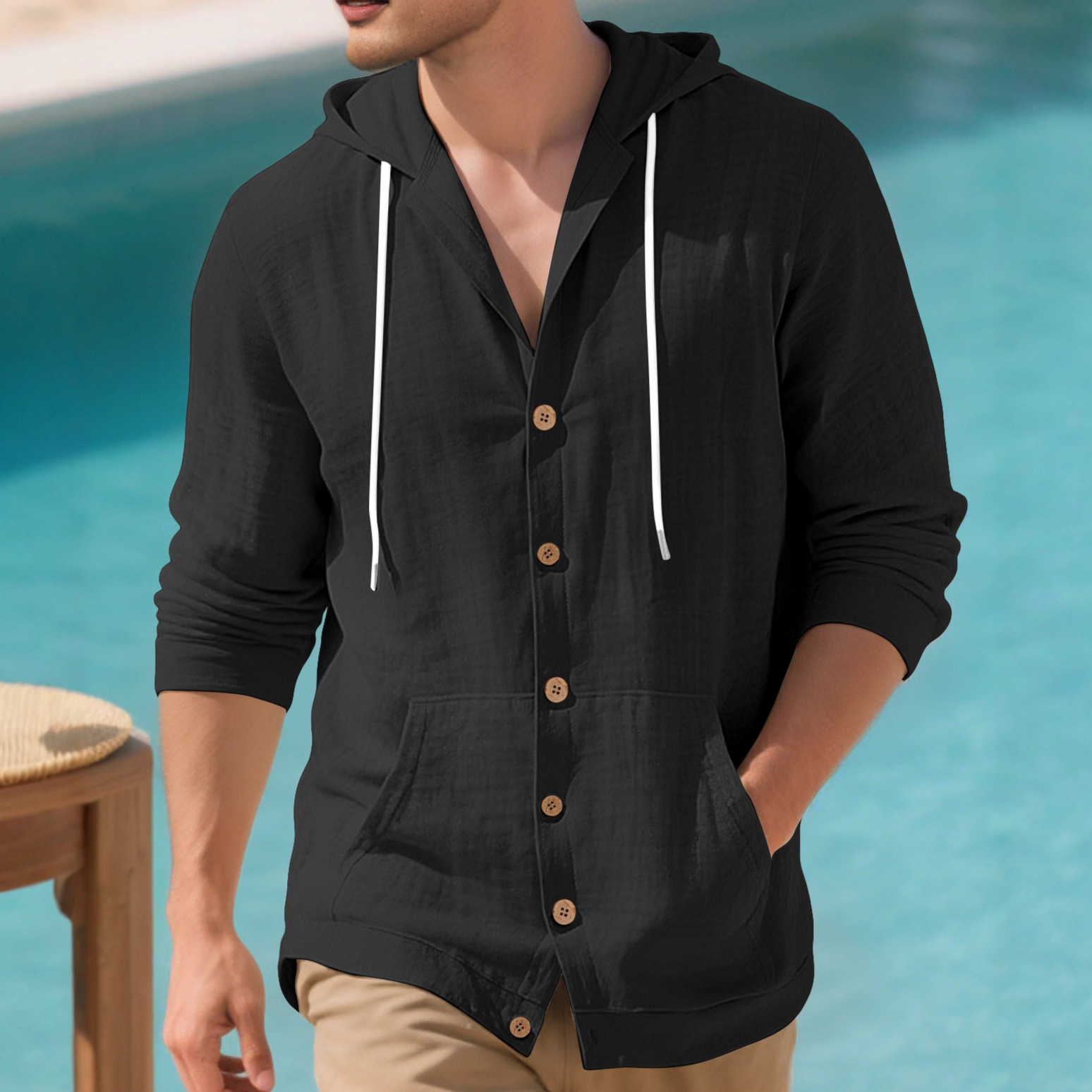 Clothes > Men's Clothing > Tops > Shirts  Men's Casual Hooded Long Sleeve Cotton Linen Shirt S-3XL