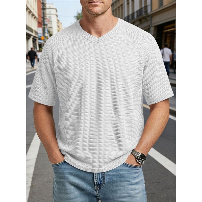 Clothes > Men's Clothing > Tops > T-Shirts  Men's Fashionable V-Neck Short-Sleeve Knitted T-Shirt S-3XL