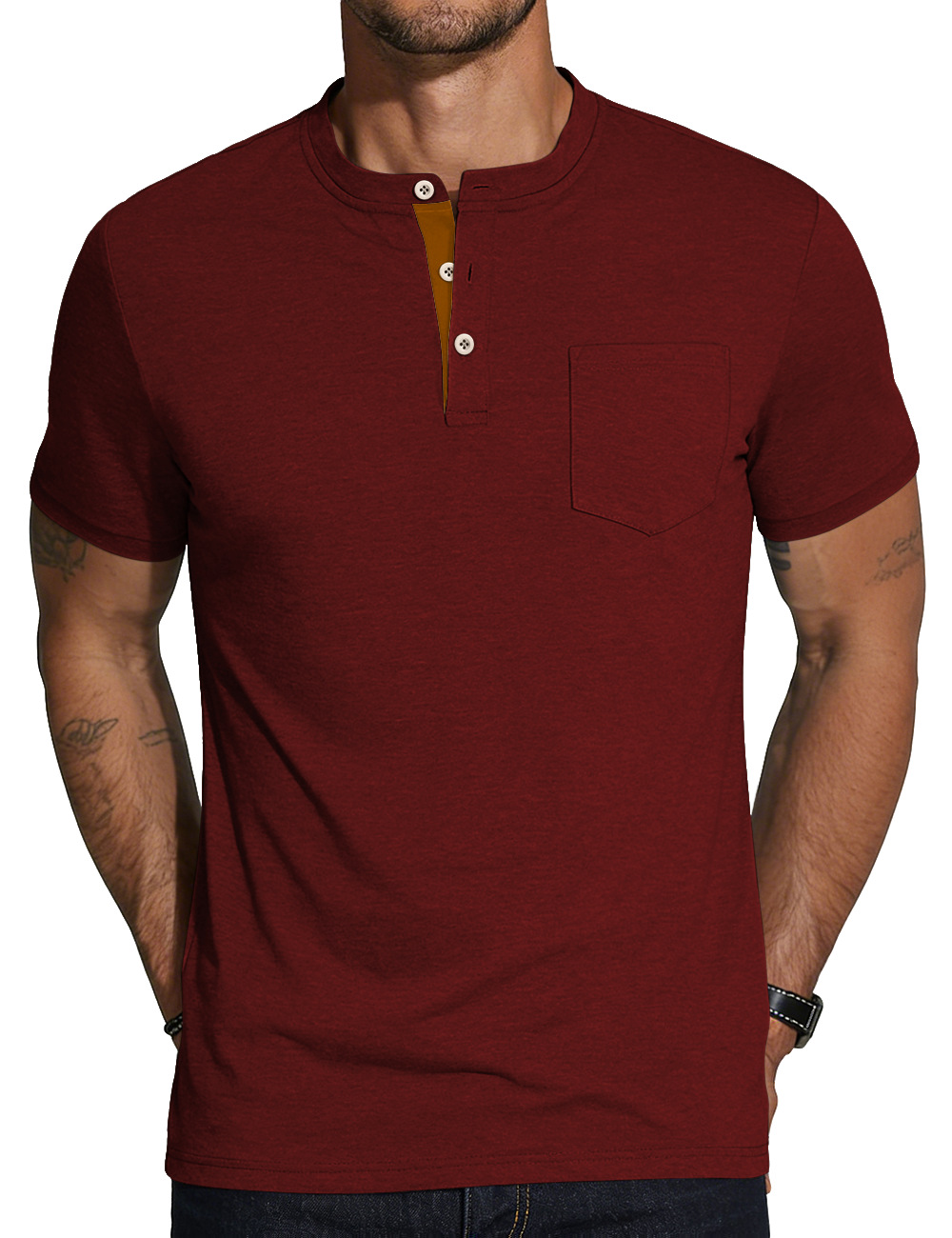Clothes > Men's Clothing > Tops > T-Shirts  Summer Men's Shirt With Short Sleeves And Stand-up Collar