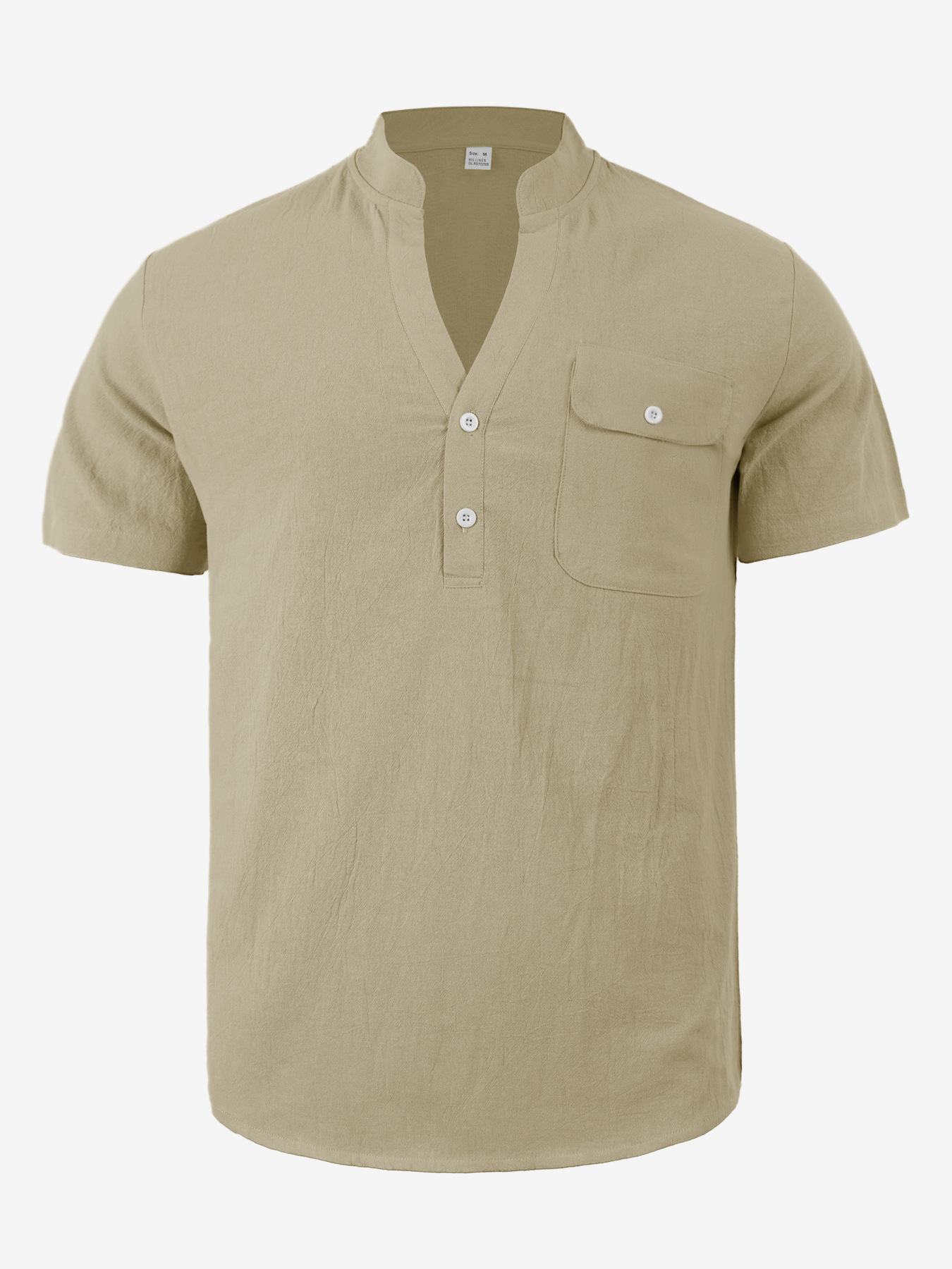 Clothes > Men's Clothing > Tops > T-Shirts  Men's Loose Short Sleeve Cotton Linen Stand Collar Shirt