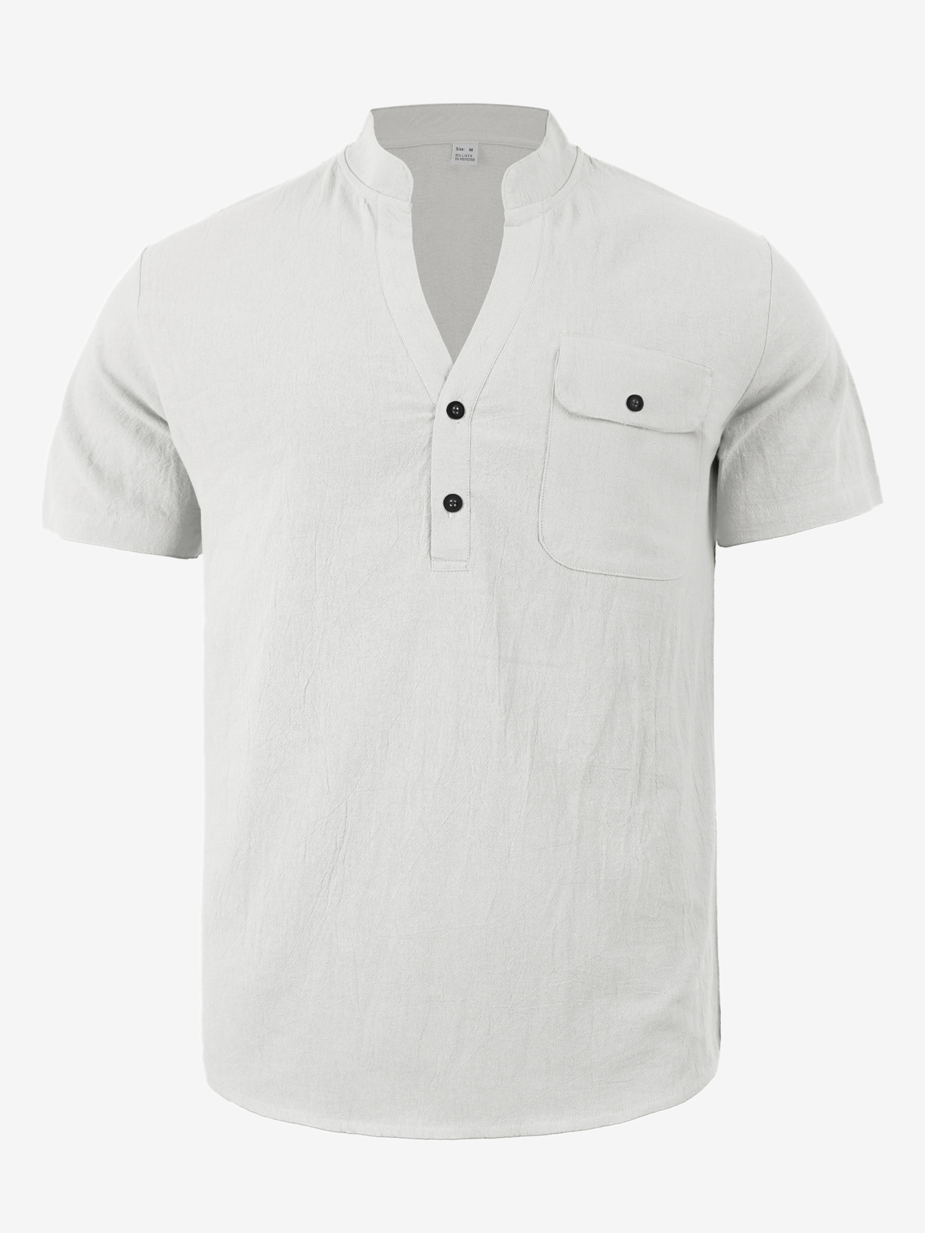Clothes > Men's Clothing > Tops > T-Shirts  Men's Loose Short Sleeve Cotton Linen Stand Collar Shirt