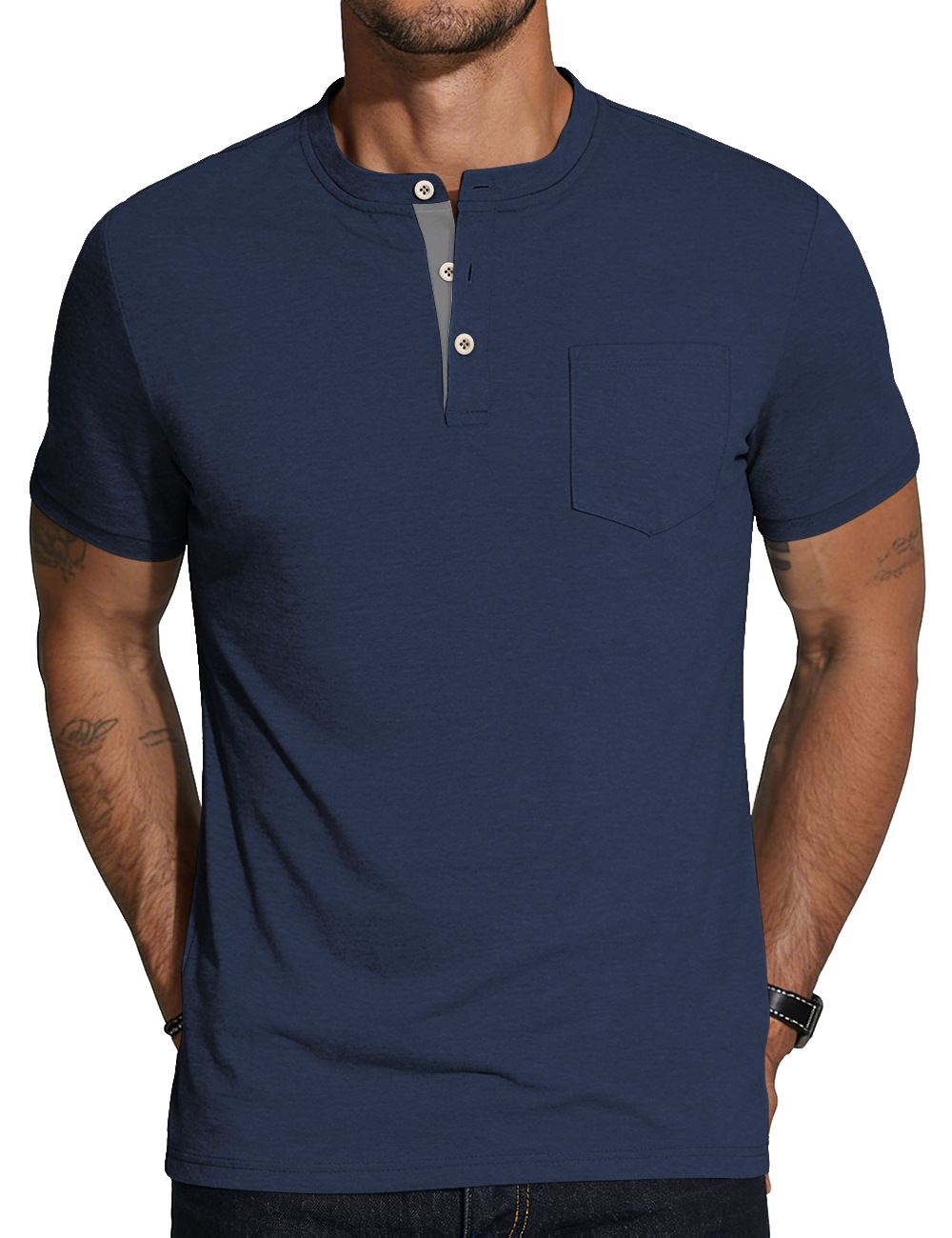 Clothes > Men's Clothing > Tops > T-Shirts  Summer Men's Shirt With Short Sleeves And Stand-up Collar