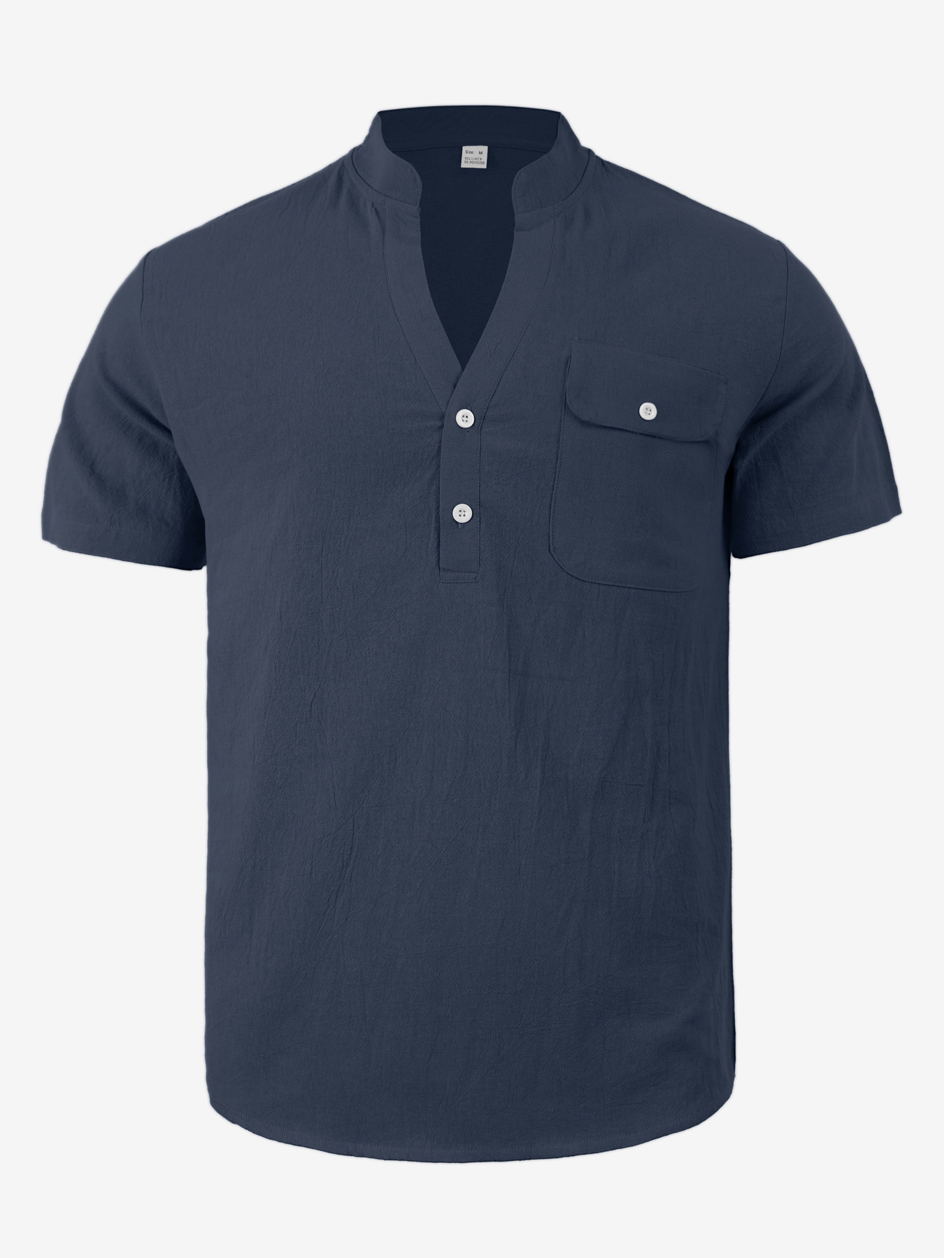 Clothes > Men's Clothing > Tops > T-Shirts  Men's Loose Short Sleeve Cotton Linen Stand Collar Shirt