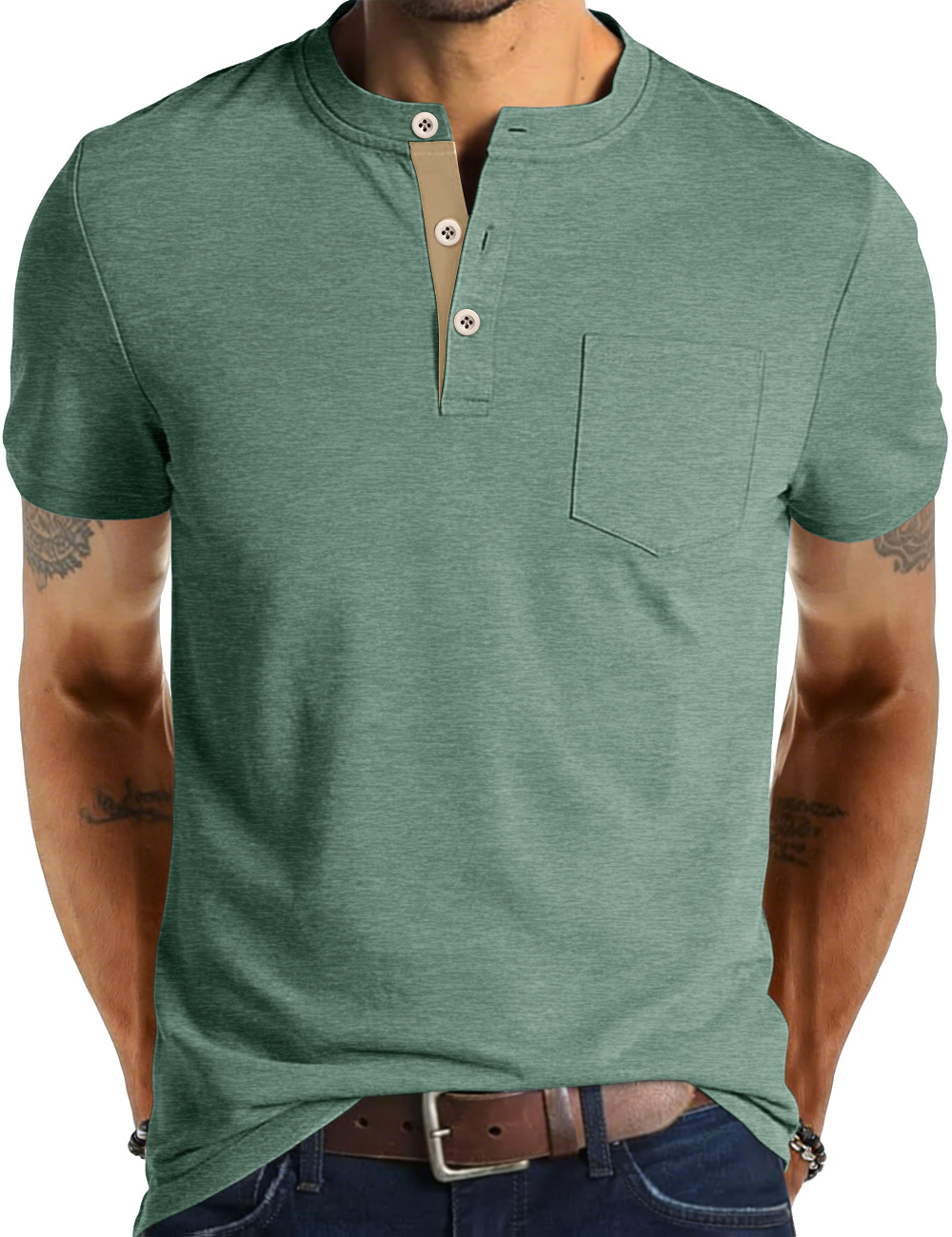 Clothes > Men's Clothing > Tops > T-Shirts  Summer Men's Shirt With Short Sleeves And Stand-up Collar