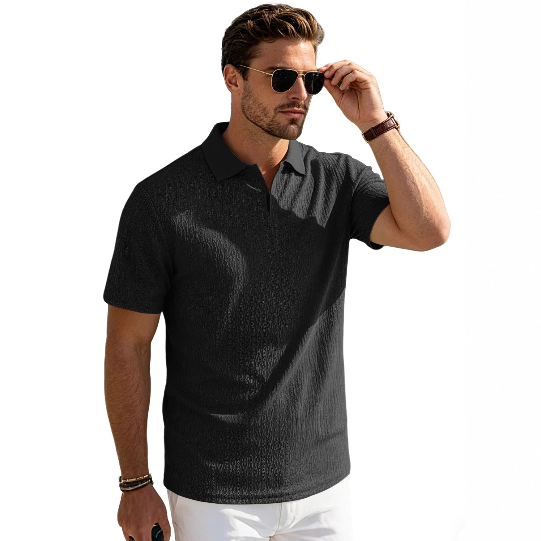 Clothes > Men's Clothing > Tops > T-Shirts Men Short Sleeve Lapel Polo Shirt Quick Dry Polyester Shirt