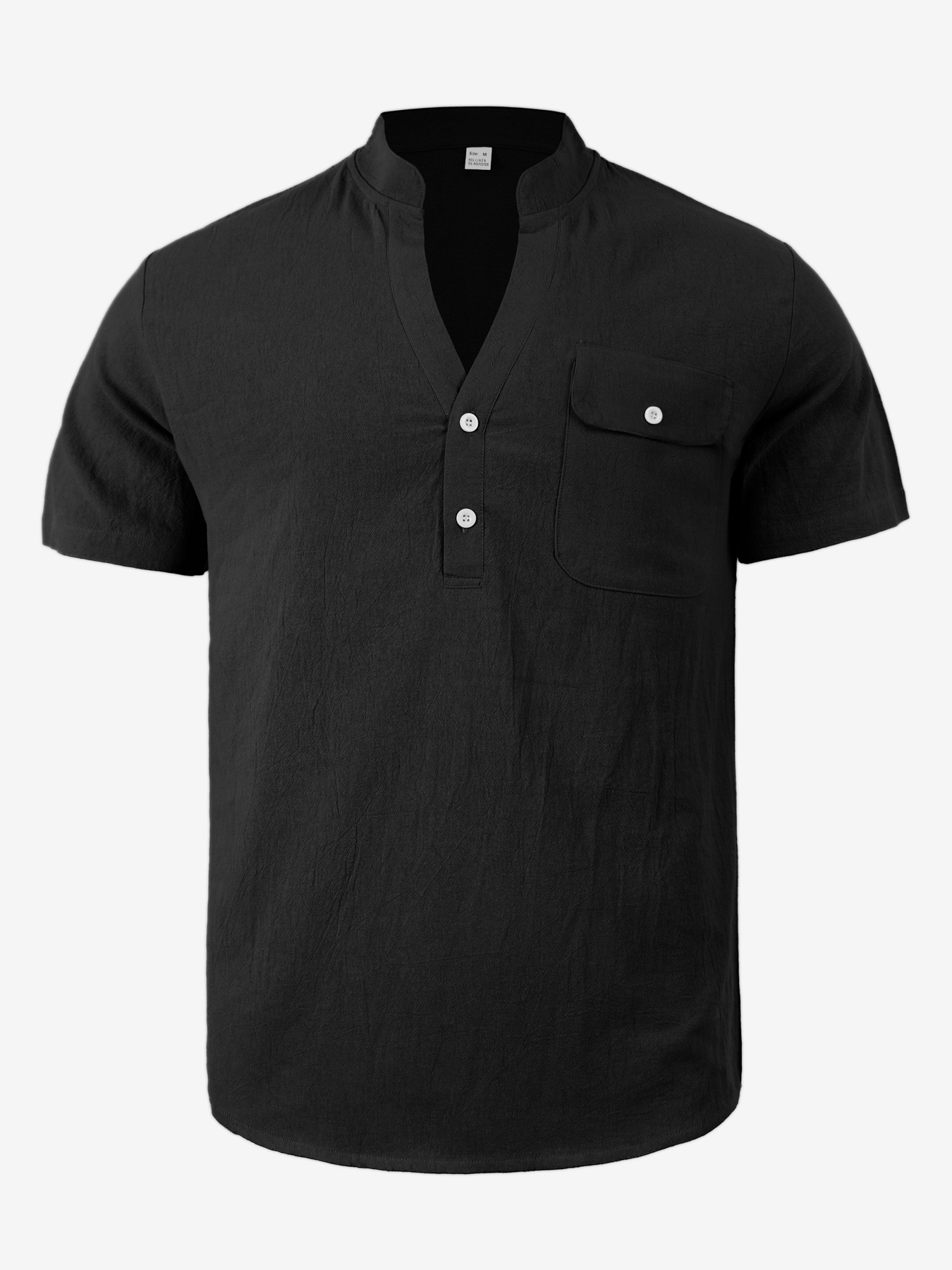 Clothes > Men's Clothing > Tops > T-Shirts  Men's Loose Short Sleeve Cotton Linen Stand Collar Shirt