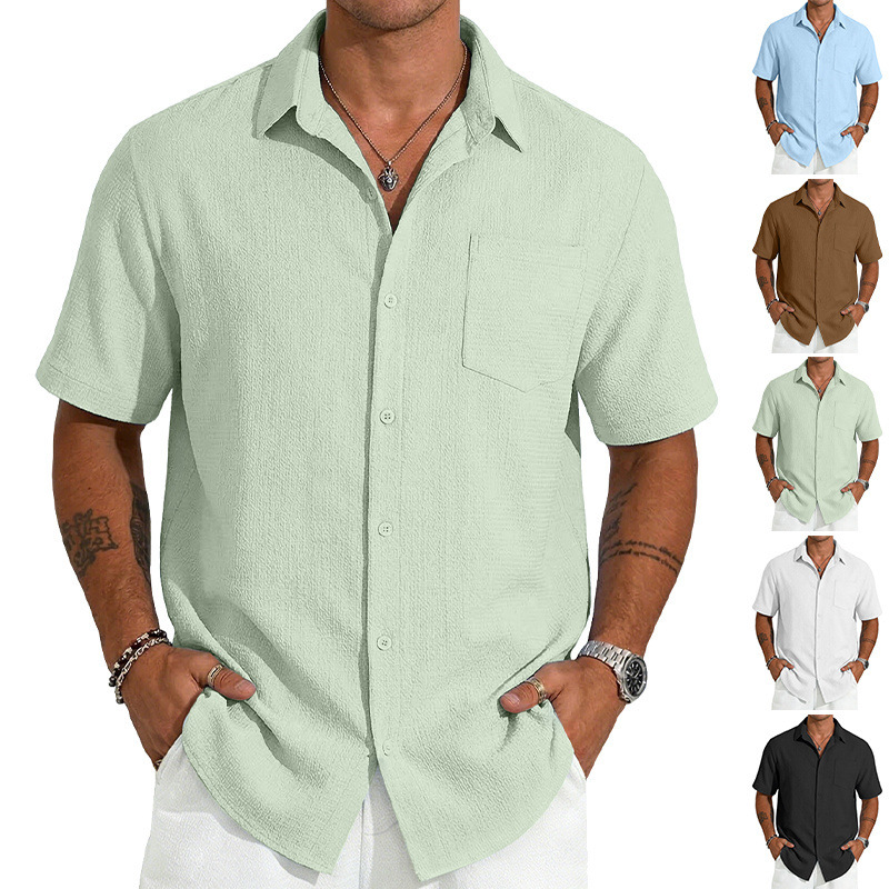 Clothes > Men's Clothing > Tops > T-Shirts  Men's Summer Loose Short Sleeve Stand Collar Shirt