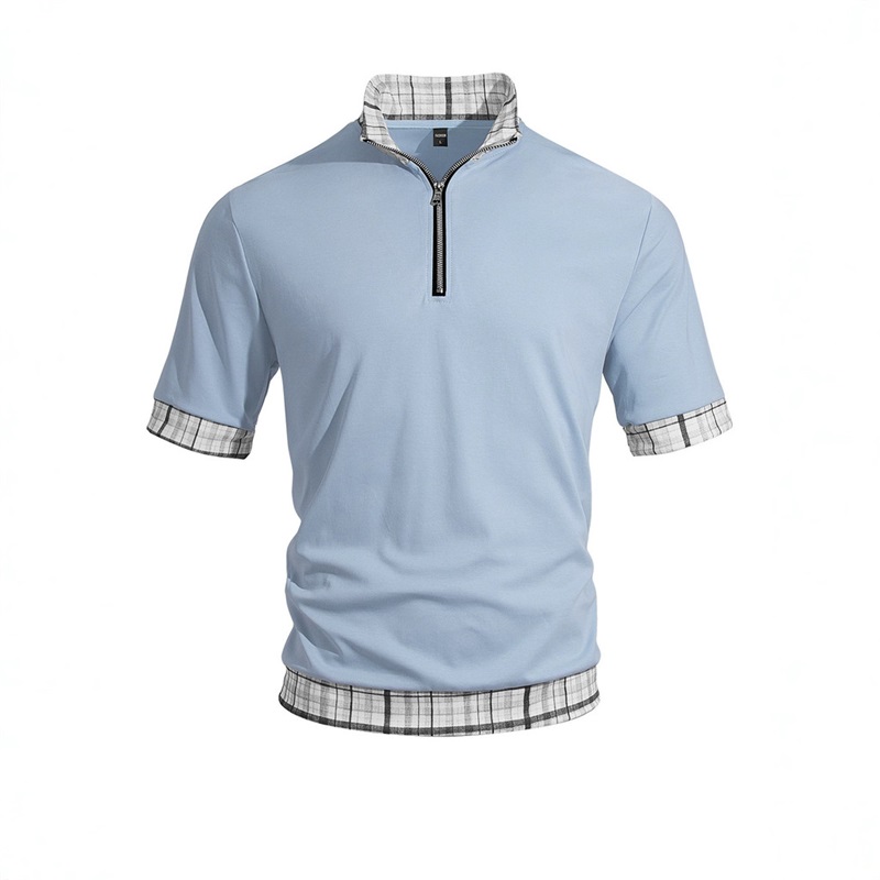 Clothes > Men's Clothing > Tops > T-Shirts  Men Short Sleeve Half Zip Lapel T-Shirt Plus Size Polo Shirt