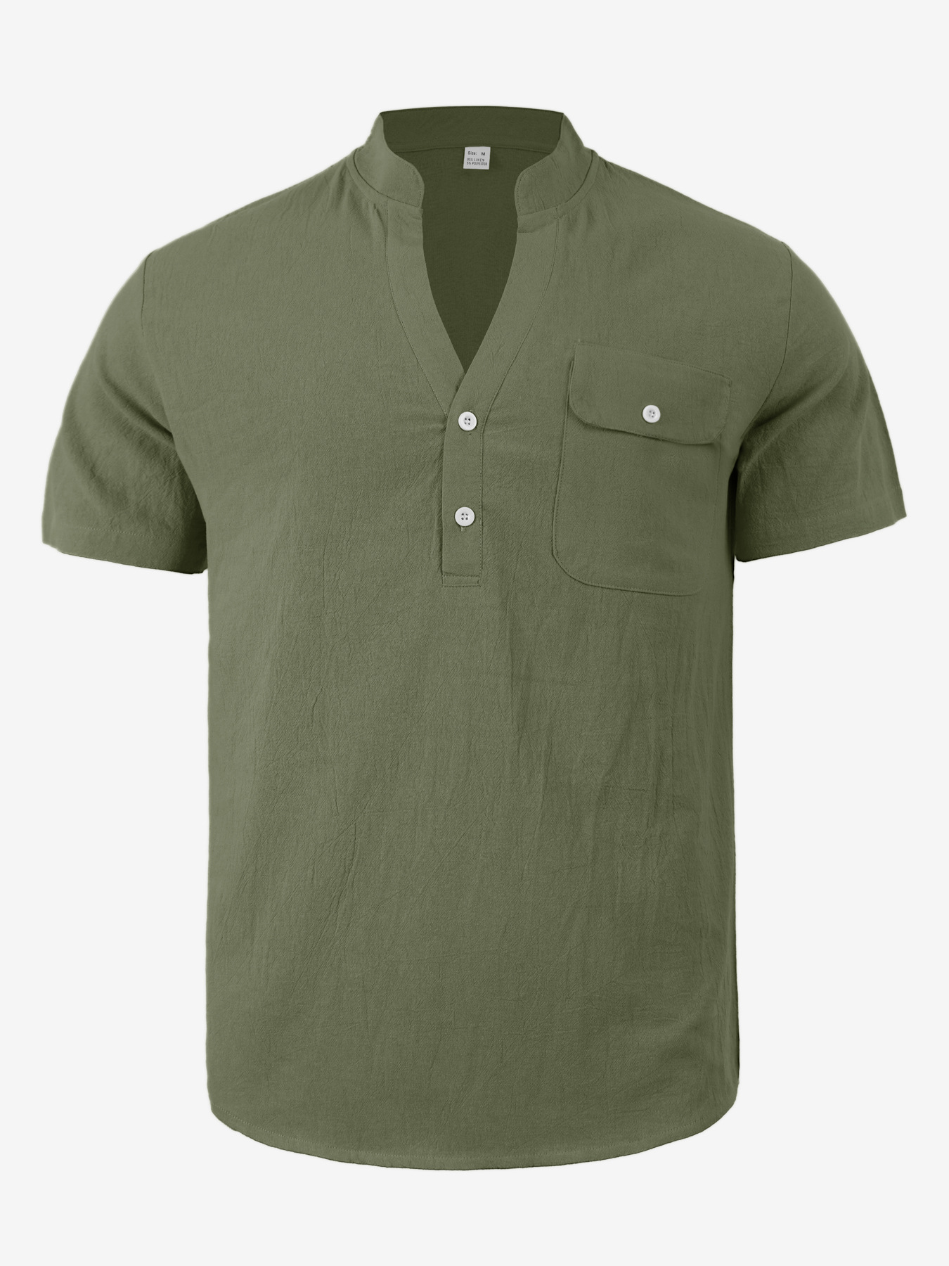 Clothes > Men's Clothing > Tops > T-Shirts  Men's Loose Short Sleeve Cotton Linen Stand Collar Shirt