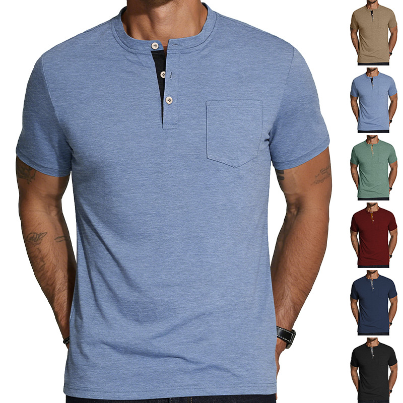 Clothes > Men's Clothing > Tops > T-Shirts  Summer Men's Shirt With Short Sleeves And Stand-up Collar