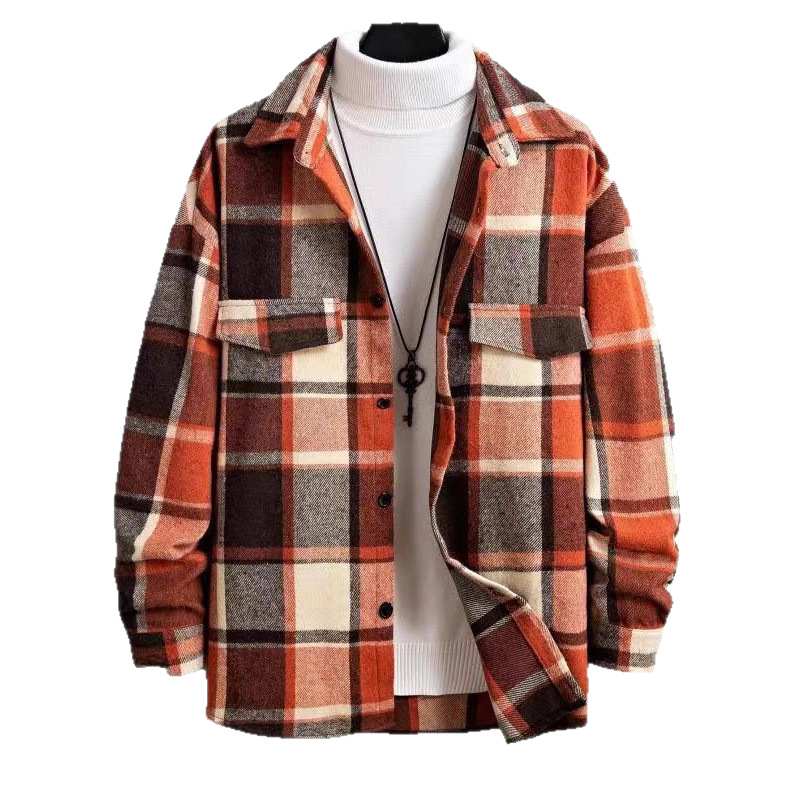 Clothes > Men's Clothing > Tops > Jackets & Coats  Men's Plaid Lapel Shirt, Long Sleeve Jacket