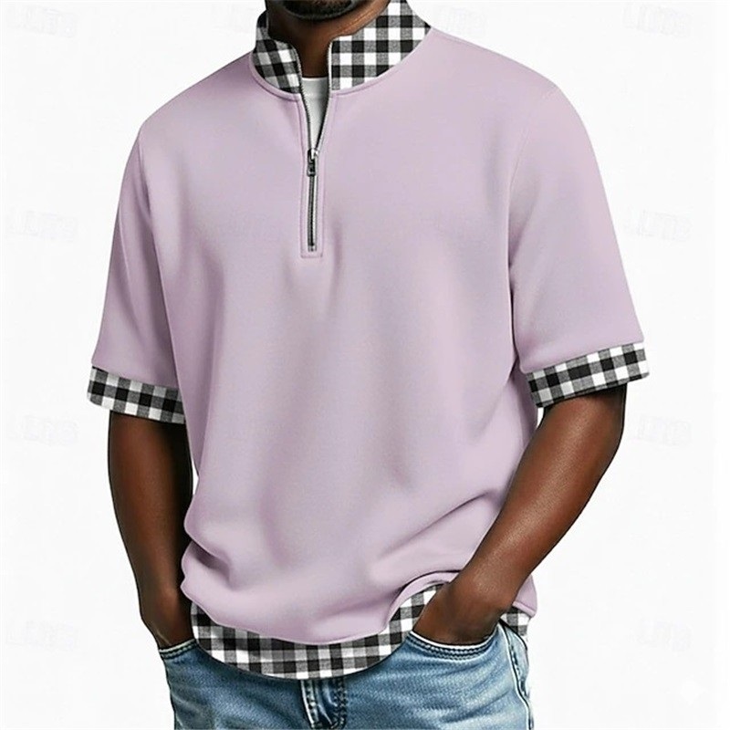 Clothes > Men's Clothing > Tops > T-Shirts  Men Short Sleeve Half Zip Lapel T-Shirt Plus Size Polo Shirt