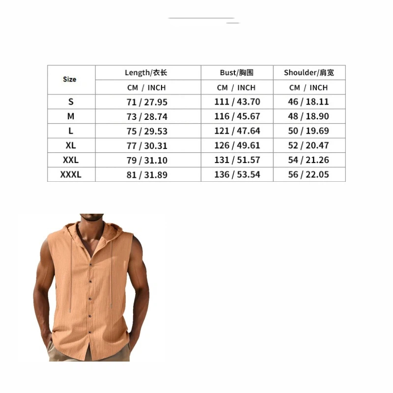 Clothes > Men's Clothing > Tops > T-Shirts  Summer Men's Loose Casual Linen Hooded Vest Sleeveless Trendy Hip-hop Shirt Linen Short-sleeved