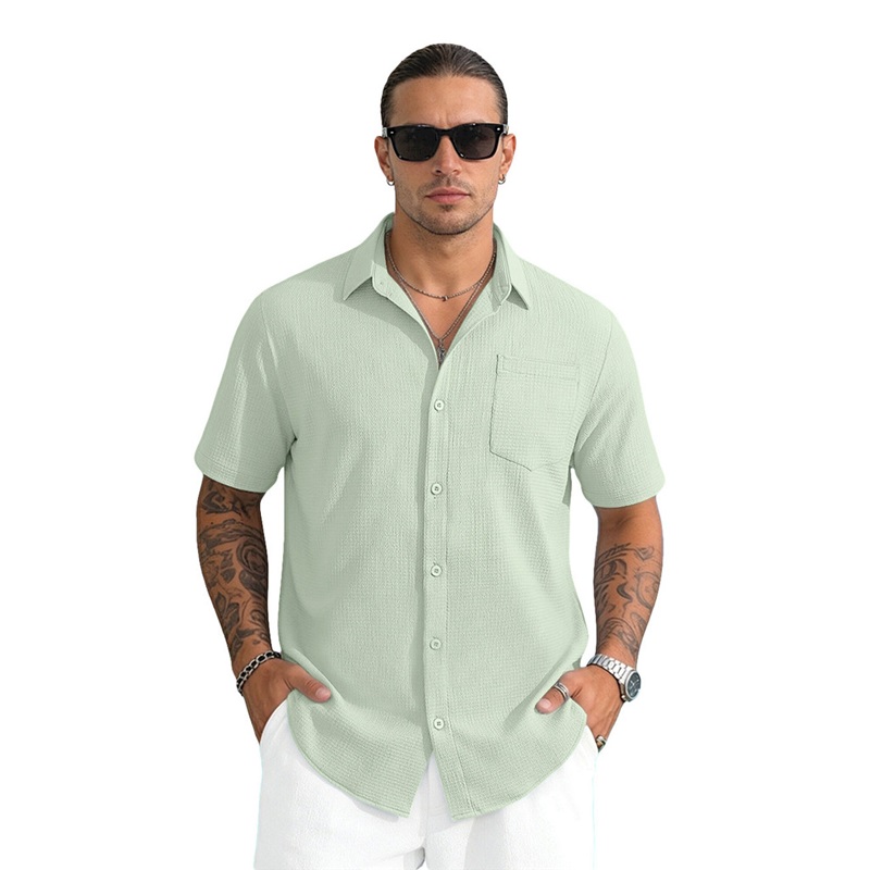 Clothes > Men's Clothing > Tops > T-Shirts  Men's Summer Loose Short Sleeve Stand Collar Shirt