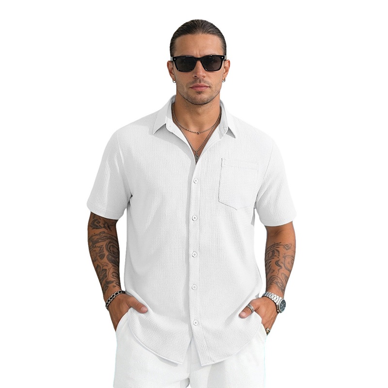 Clothes > Men's Clothing > Tops > T-Shirts  Men's Summer Loose Short Sleeve Stand Collar Shirt