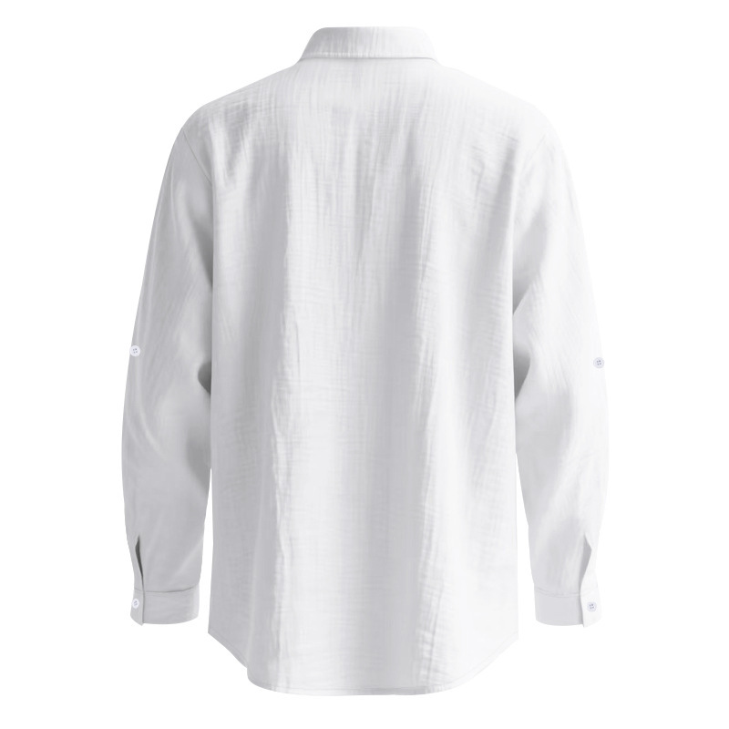 Clothes > Men's Clothing > Tops > Shirts  Men's Casual Cardigan Button-Down Shirt Henley Button Stand Collar Long Sleeve Shirt