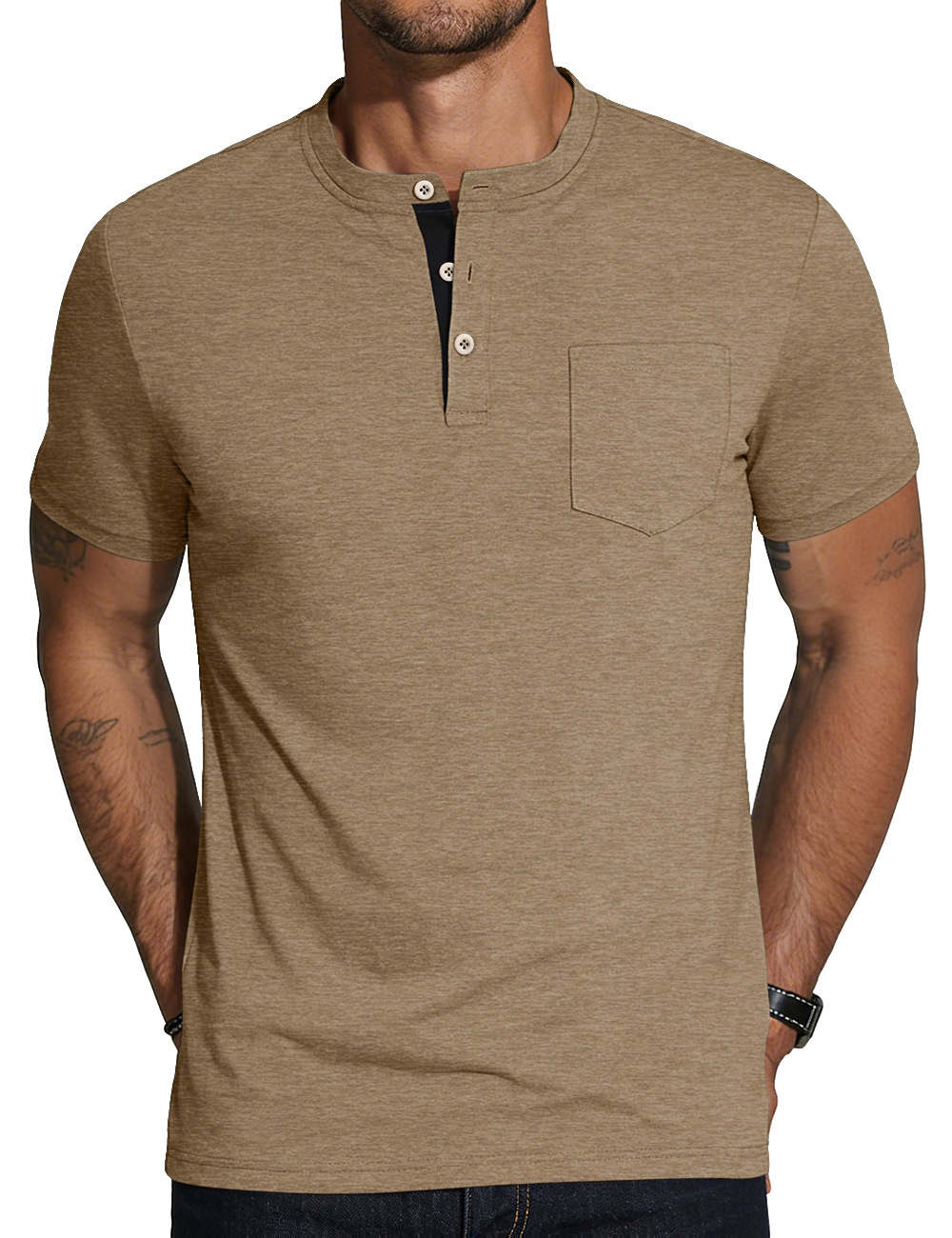 Clothes > Men's Clothing > Tops > T-Shirts  Summer Men's Shirt With Short Sleeves And Stand-up Collar