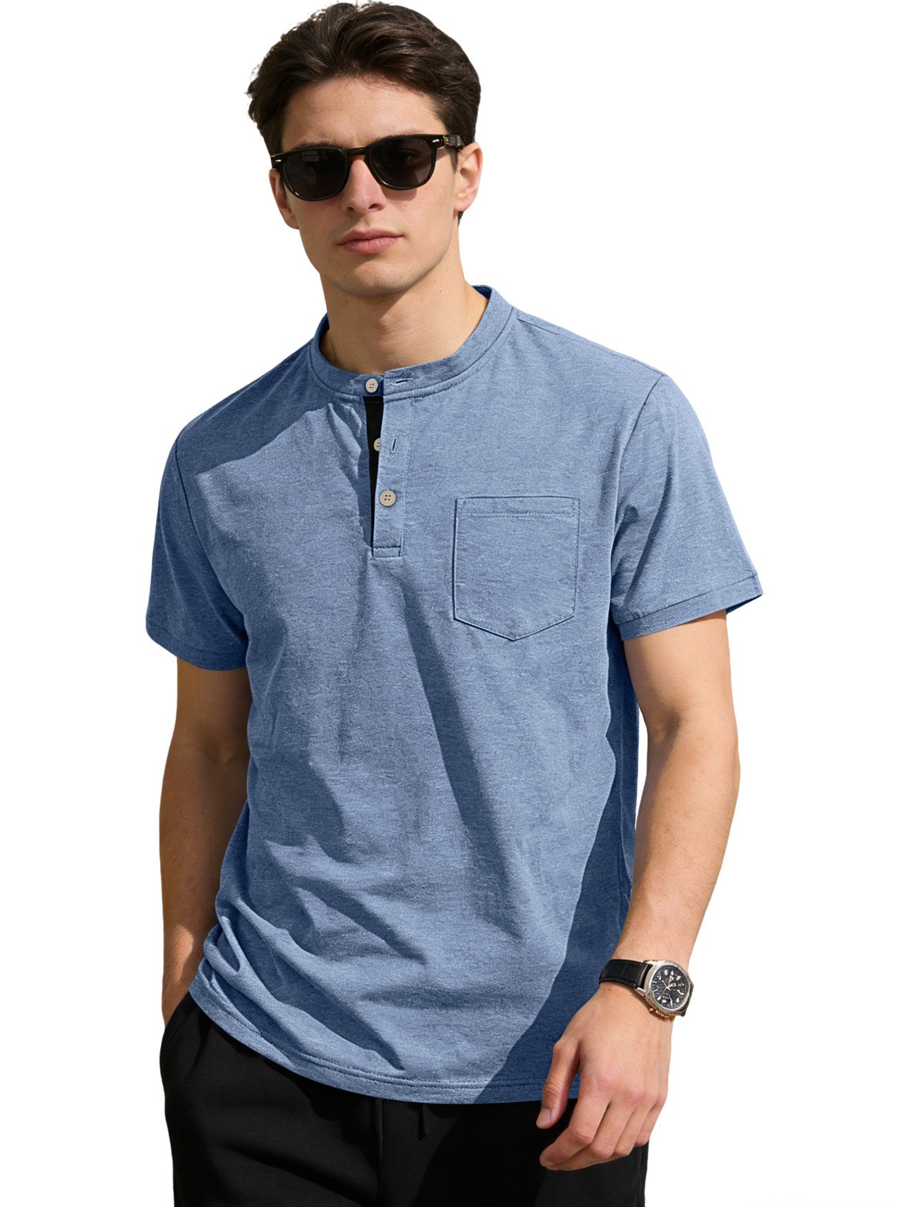 Clothes > Men's Clothing > Tops > T-Shirts  Summer Men's Shirt With Short Sleeves And Stand-up Collar