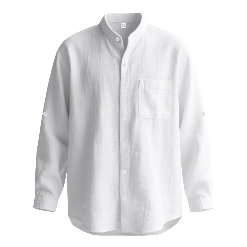 Clothes > Men's Clothing > Tops > Shirts  Men's Casual Cardigan Button-Down Shirt Henley Button Stand Collar Long Sleeve Shirt